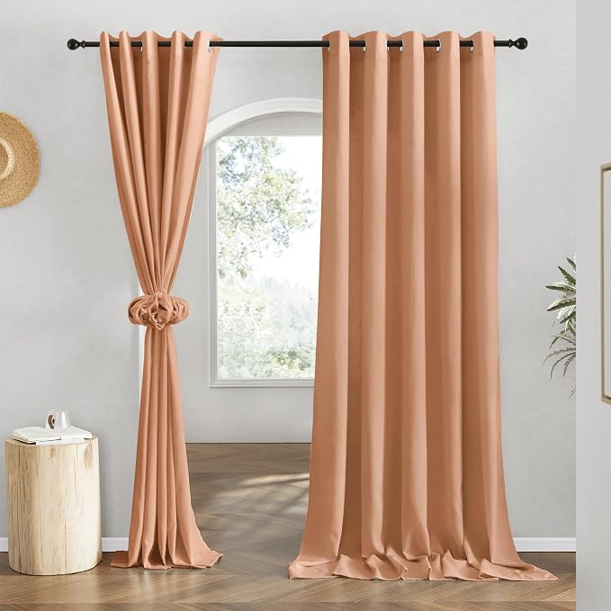 NICETOWN Linen 78 inch Curtains for Kitchen Window, Grommet Thick Flax Linen Burnt Orange Small Window Treatments Privacy Assured with Light Filtering for Cafe/Kids Room, W68 x L78, 2 Panels