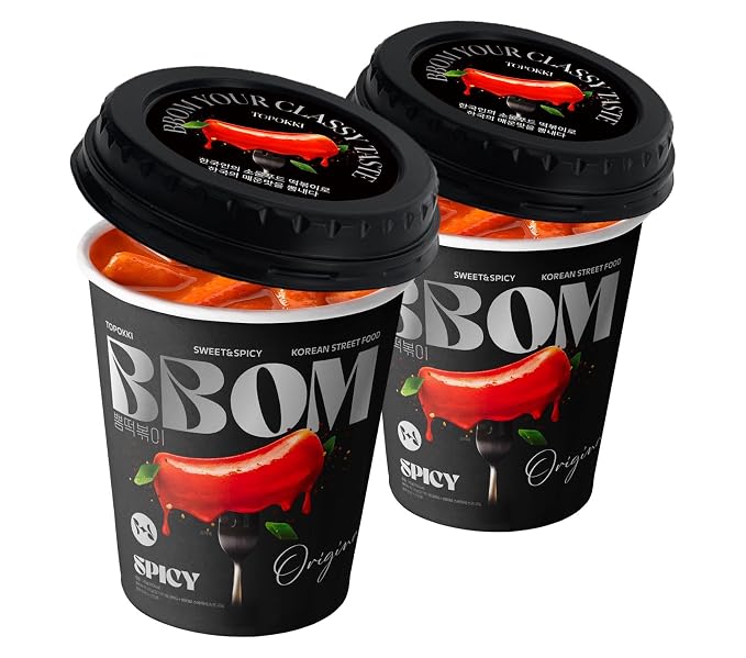 BBOM Cup Tteokbokki, Korean Rice Cake, Ready-to-Eat Microwave Meal, Chewy & Soft Texture, Easy K-Food Snack – Spicy/SpicyRose/Extreme Hot_2 ea (Spicy)