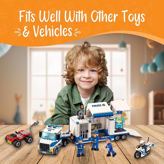 FUNERICA Police Officer Toy Figures- 4 Detailed Policeman & Police Chief - Imaginative Play Action Figures for Toddlers & Kids Roleplay - Little People Figurines - Mini Community Helpers