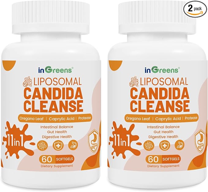 inGreens 11-in-1 Candida Support Supplement, Antifungal Overgrowth, Intestinal Detox & Gut Health for Women & Men, Balance Probiotic, Natural Herbal Oregano & Caprylic Acid Softgels, 120 Count