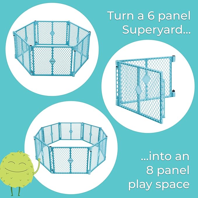 Toddleroo by North States - Superyard 2-Panel Extension: 65.5 Inch Play Yard Extension - Works with Superyard Playpens - Aqua