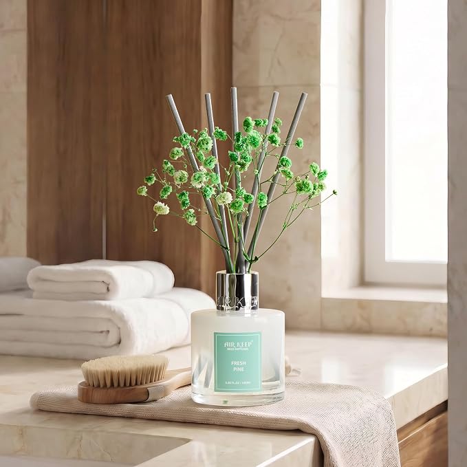 Airkeep Reed Diffuser Set,3.38 fl oz (100 ml) - Fresh Pine Oil Diffusers with 8 Reed Sticks, Home Fragrance Reed Diffuser for Bathroom Shelf Decor