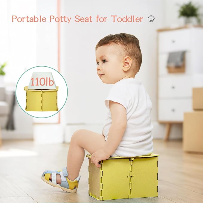 Portable Potty Seat for Toddler Foldable Travel Potty Training Toilet Seat with Cleaning Bags Reusable for Outdoor Camping, Travel, Kids Toddler Travel Potty Seat (Yellow)