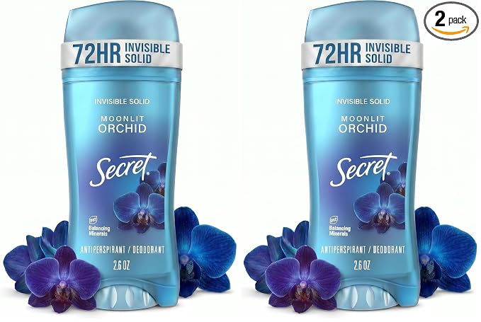 Secret Fresh Antiperspirant Deodorant for Women, 72hr Breathable Sweat & Odor Protection, Instant Freshness & Gentle, PH Balancing Minerals, Invisible Solid, Moonlight Orchid Scent, 2.6 oz,(Pack of 2)