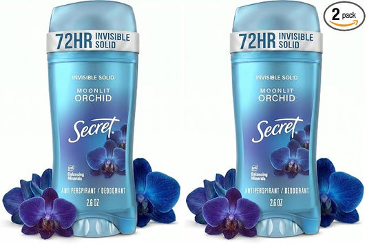 Secret Fresh Antiperspirant Deodorant for Women, 72hr Breathable Sweat & Odor Protection, Instant Freshness & Gentle, PH Balancing Minerals, Invisible Solid, Moonlight Orchid Scent, 2.6 oz,(Pack of 2)