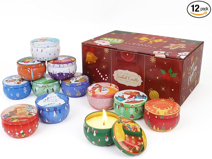 12 Pack Christmas Scented Candles, 2.5OZ Jar Candles, 12 Christmas Fragrances Scented Candle Set for Women, 12 Hour Burning Time, Candle Gift for Mom, Grandma, Teacher, Coworks
