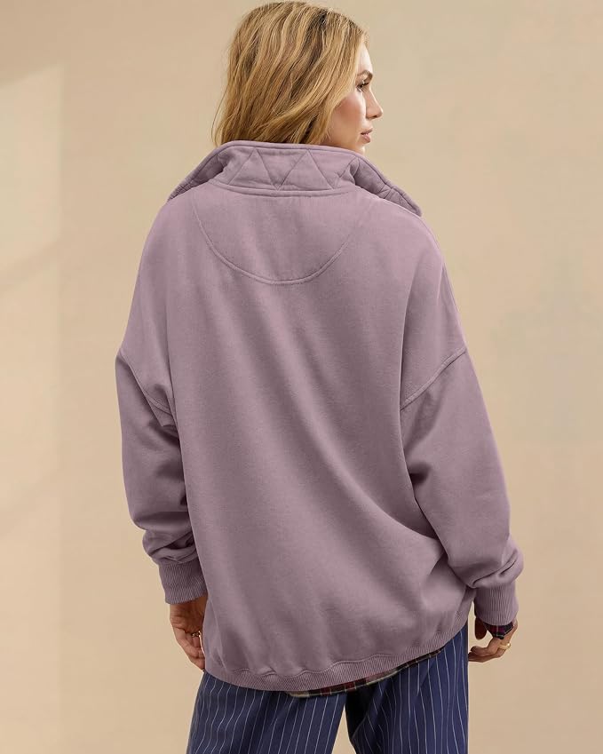 Gacaky Sweatshirt for Women Oversized Casual Long Sleeve Button Henley Neck Pullover Tops Fashion Outfits Clothes
