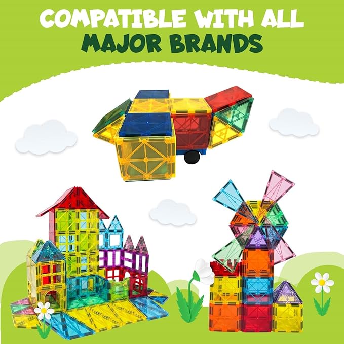 Magnetic Tiles 100 PCS with 2 Cars – STEM Building Blocks for Kids, Educational Gift for Boys & Girls