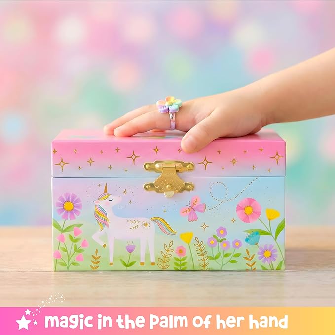 Giggle & Honey Musical Jewelry Box for Girls - Kids Jewelry Box, Unicorn Toys for Girls 4-6, Easter Gifts for Kids, 6 x 4.7 x 3.5 in