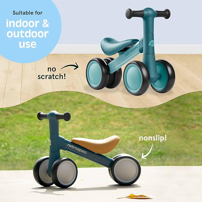 Retrospec Cricket 2 Baby Walker Balance Bike with 4 Wheels - Safe Learning Toy for Ages 12-24 Months - Scratch-Resistant Indoor Outdoor Toddler Riding Toy with Steering Limit & Soft Grips