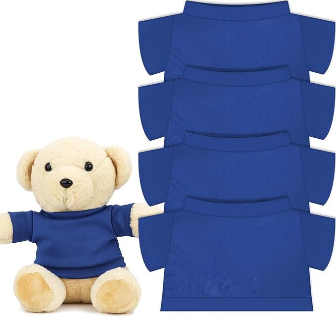 4 PCS Stuffed Bear Basic T Shirt Clothes for 12-15.7 Inch, T Shirt Classic Crew Neck Bear, Cute Tiny Clothes DIY Bear Toy (for 12-15.7 Inch,Blue)