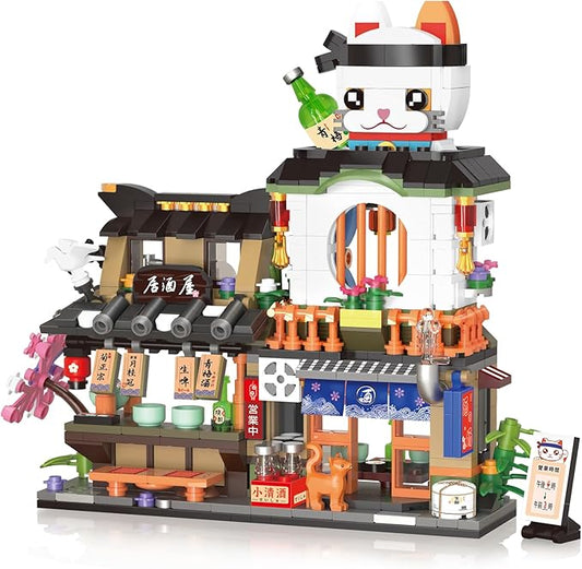 Japanese Street View Izakaya Shop Mini Building Blocks Set, MOC Creative Cute Japanese Toys, 809 PCS Simulation Architecture Construction Toy, Gift for Adults Kids Girls 6-12, Not Compatible with Lego