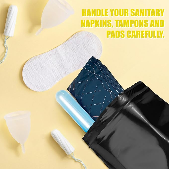 200 pcs Sanitary Napkin Disposal Bags for Tampon Hygiene Period Feminine | Self-sealing, Odor-Proof, Women Privacy Handling, 4 x 6 inches