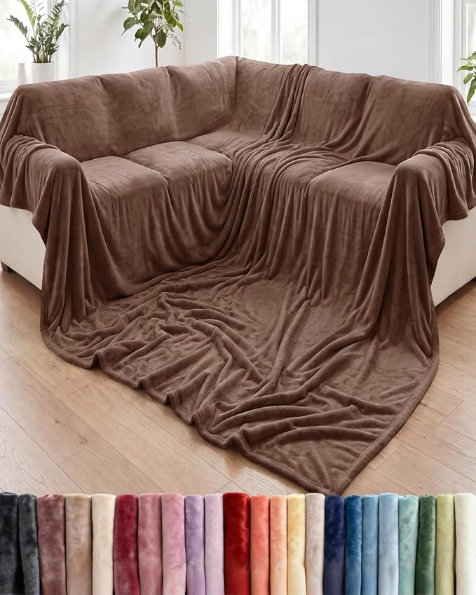Ultra Soft Fleece Blanket Giant Blanket Size - Flannel Fleece Luxury Blanket - Lightweight for Couch Bed Chair - Thick, Warm and Breathable - All Season Cozy, Brown