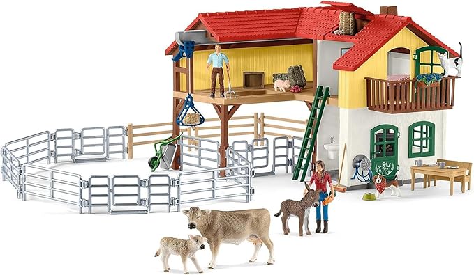 Schleich Farm World - 97 PC Toy Farm House Playset for Kids - Includes Farmhouse, 2 Farmer Figurines, Pets and Barnyard Animal Figures - Fun, Educational Toys for Boys and Girls Ages 3+ | 42407