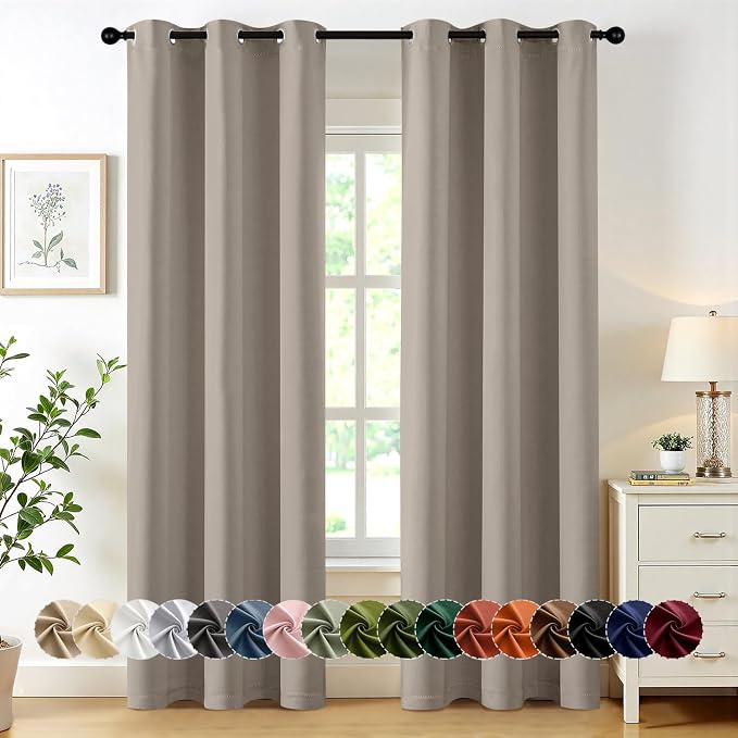 MIULEE Blackout Curtains for Bedroom 2 Panels 40 x 72 Inch Long Stone | Thermal Insulated, Living Room Darkening Grommet Drapes, Noise Reducing, Light Blocking Window Treatments