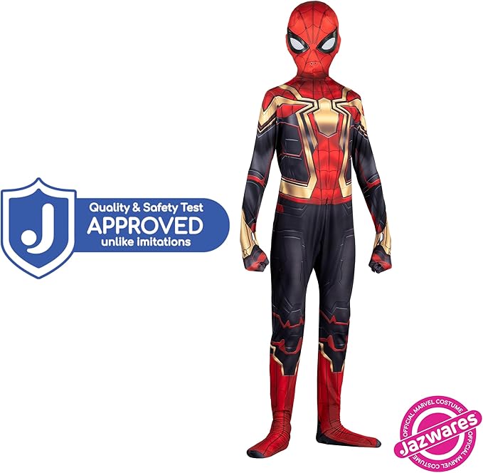 MARVEL Integrated Spider-Man Official Youth Deluxe Zentai Costume - Stretch Spandex with Hidden Zippers and Wrist Slits
