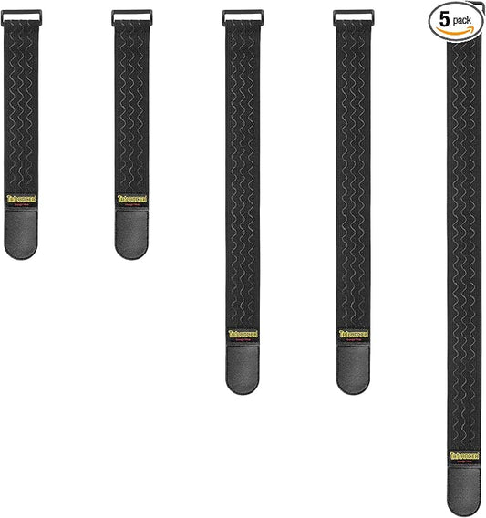 Trilancer Elastic Cinch Straps with Anti-Slip Strips, 3 Size Combo(5-Pack) Heavy Duty Hook and Loop Storage Straps for Extension Cords, Cables, Ropes, Hoses, Bike, RV, Pant Garters,Garage Organization