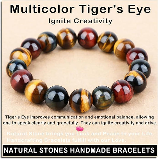 AD Beads Handmade Gemstone Stretch Elastic Bracelet Crystal Healing Reiki Nature's Beauty and Spiritual Essence Unisex
