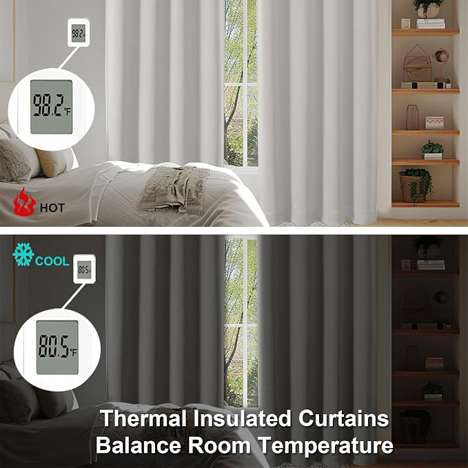 Simplebrand Ava Natural Extra Long 10ft Curtains for Patio 120 Inches Long 2 Panels Set, Room Darkening Solid Thermal Insulated Energy Saving Rod Pocket Window Treatment Curtains Drapes, 50 Wx120 L
