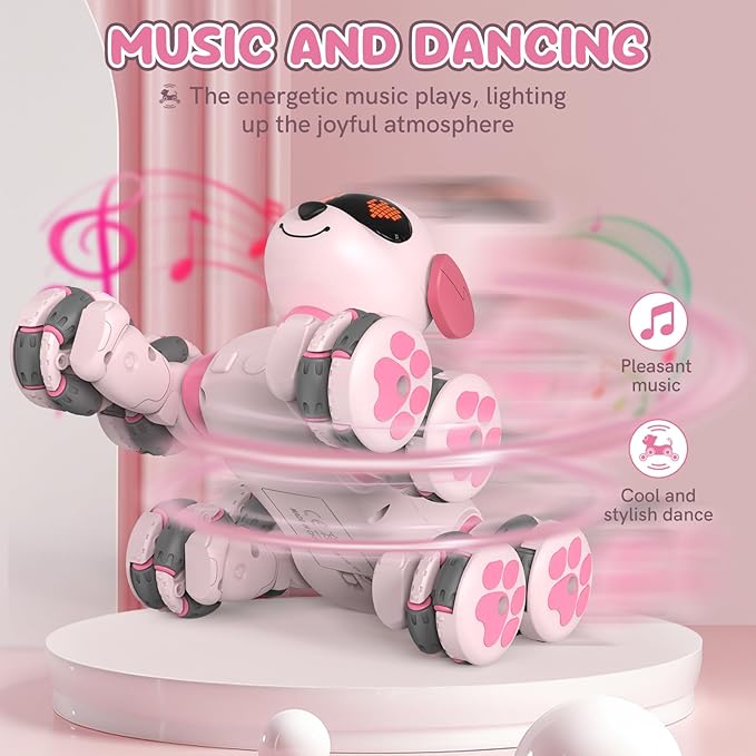 8WD Stunt RC Car Robot Dog Toys for Girls Age 3+, 2.4GHz Remote Control Car Dog Toys with LED Eyes, Smart Interactive Programmable Robot Gift for Boys & Girls Age 3 4 5 6 7 8 Year Old