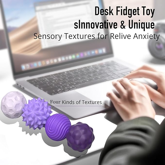 Large Magnetic Sensory Fidget Ball Toy, 4Pcs Silicone Sensory Stress Relief Toys for Adults, Teens with Autism, ADHD, Anxiety, Stocking Stuffers for Women Men Teen Gift (Purple-4, Large)
