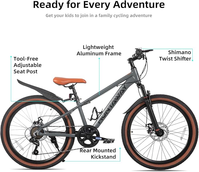 KEANO Huntaway 20 24 Inch Kids Bike for Boys & Girls Ages 7-12 Years Hardtail Mountain Bike for Kids with Aluminum Frame and 7-Speed Drivetrain Children Bicycle