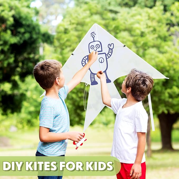 Libima 50 Pcs DIY Blank Kites for Kids Bulk Large Kite Making Kit Easy to Fly Set Party with Watercolor Pens and String Decorating Coloring Party Set for Craft Outdoor Games (Swallow Fish)