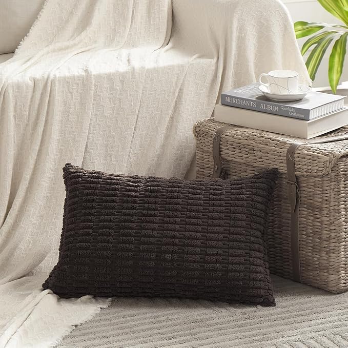 Fancy Homi 4 Packs Decorative Throw Pillow Covers for Living Room Couch Bed, Modern Farmhouse Boho Home Décor Accent Cushion Case, 20" x 12", Dark Brown
