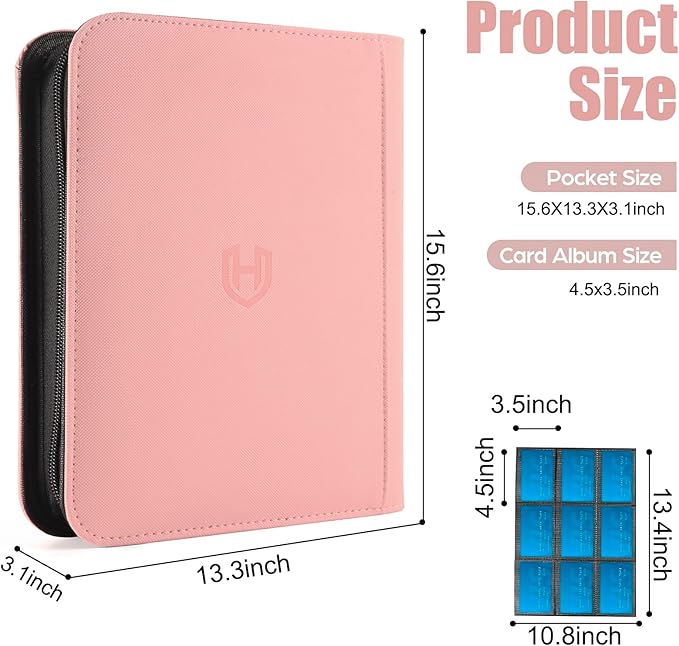 Card Binder 9 Pocket with Zipper, 648 Pockets Trading Card Holder Book, Premium PU Cover Zip Folder Binder, Side Loading Carrying Case Binder Album for TCG, MTG, Sports Cards, Game Cards