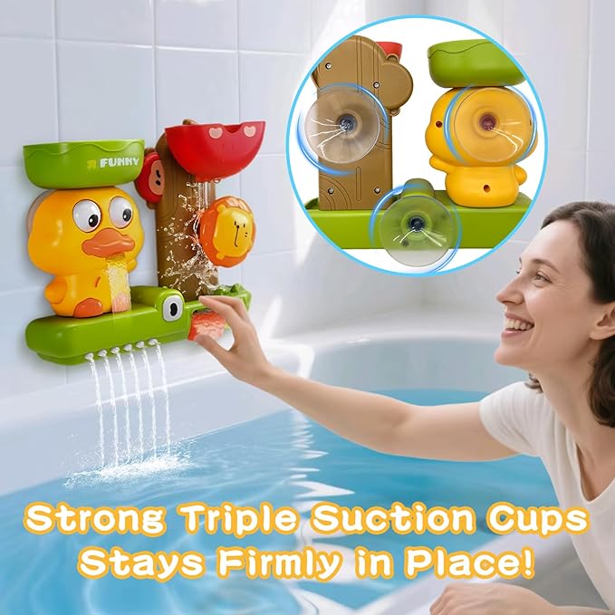 Bath Toys for Toddlers 1-3 with Scoop & Suction Cup, Interactive Duck Bathtub Toys for Bathtime Fun, Baby Bath Toy 2-4, Toddler Shower Wall Toy Boys Girls Birthday Gifts 18+ Months