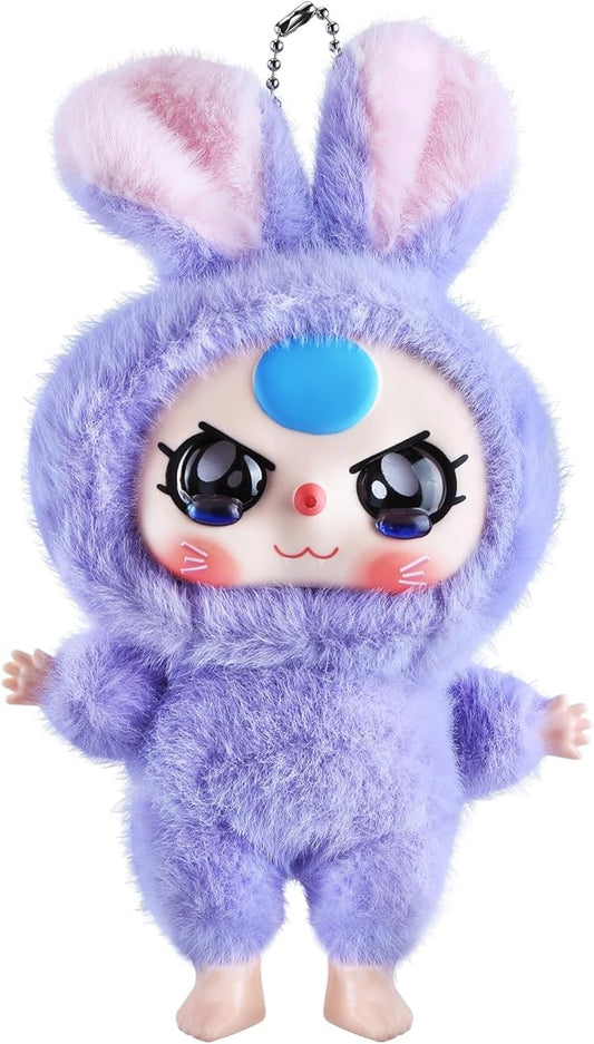 Vinyl Plush Doll, Stuffed Animals with Vinyl Face Lovely Vivid Expression for Girls Boys, Cute Popular Macaron Purple Kawaii Bunny Plush Toy Doll Gift for Collectibles Car Home Décor Birthday Keychain