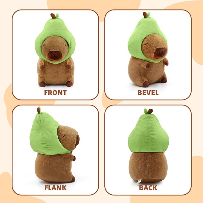 Capybara Plush, Cute Capybara Plush Toy Wear Removable Avocado Hat, Kawaii Soft Capybara Plushie Pillow, 14 inch Capybara Stuffed Animal Hugging Plushy Gifts for Kids Adults (Medium)