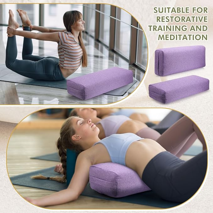 Suzile 3 Pack Yoga Bolster Pillow for Restorative 25" x 9" x 5" Meditation Pillow Rectangular Lightweight Yoga Pillow Cushion with Handle, Washable Cover Yoga Accessories