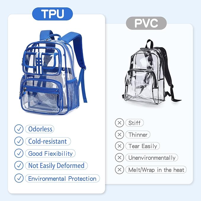 Cusangel Clear Large Backpack for School,16in Heavy Duty Clear BookBag,TPU Large Capacity See Through Backpack for Stadiums,Concerts,Plastic transparente para mujer for 8Age+ Boys Girls