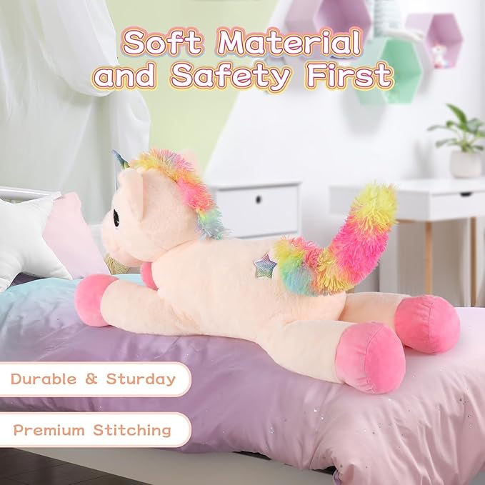 Tezituor 43'' Big Unicorn Plush Toys,Off-White Unicorn Stuffed Animals,Lovely Beige Birthday Decorations for Girls,Giant Unicorns Gifts for Children