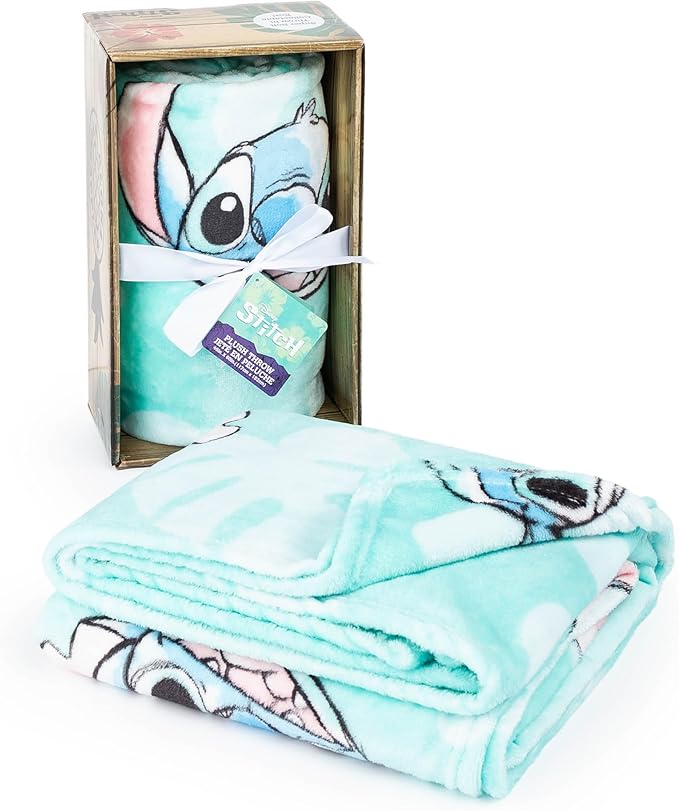 Jay Franco Disney Lilo & Stitch Throw Blanket with Gift Box - Kids Super Soft Special Edition Floral Fleece Bedding - Plush Throw Measures 46 x 60 Inches