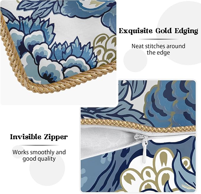 KSLIDS Vintage Floral Soft Velvet Throw Pillow Covers Set of 2 Blue Beige Floral Decorative Pillow Covers 20x20 Inch Chinoiserie Retro Pillow Case for Sofa Couch Bedroom Farmhouse Home Decor