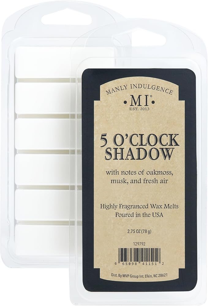 Manly Indulgence 5 O'Clock Shadow Scented Wax Melts, Wax Melt Warmer Cubes, Long Lasting Scented Wax Warmer Cubes, 4 Pack, 6 Cubes Each - Made in The USA