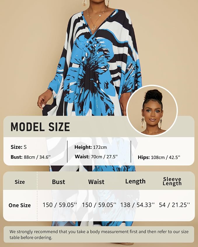Bsubseach Kaftan Dresses for Women Floral Print Plus Size Beach Cover Up | Lightweight V Neck Loose Fit Boho Dress, Batwing Sleeve Side Slit, Moo Moos for Women Home Loungwear Cruise Resort Wear