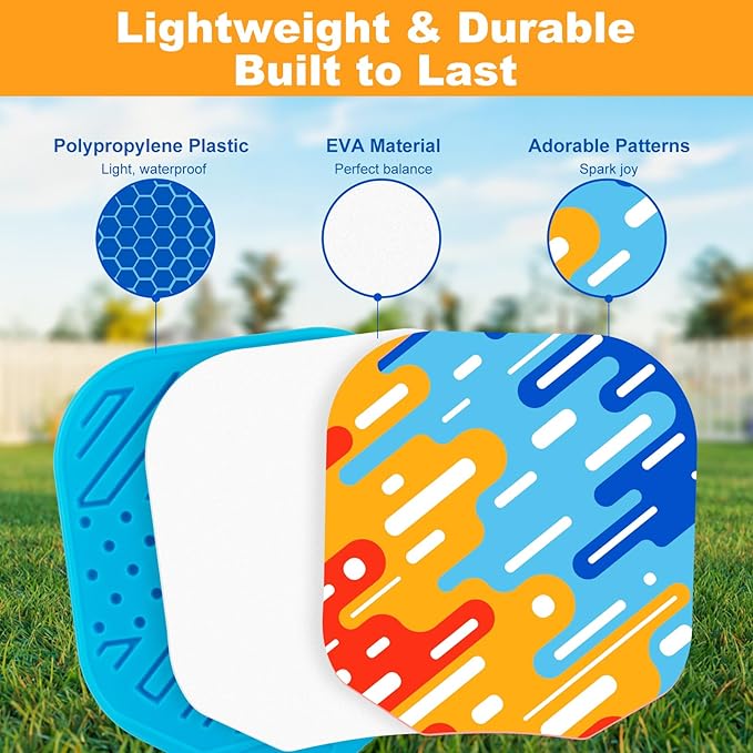 Kids Pickleball Paddles Outdoor Toys for Kid Ages 4 5 6 7 8 Year Old Boy Girl Stocking Stuffers, Beginner Easy to Use Yard Ball Games Set of 2, Lightweight Grip for Small Hands