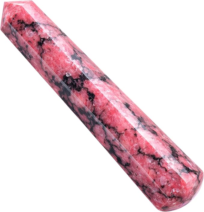 Amazing Gemstone Rhodonite Crystal Wand Massage Stick - Pelvic Wand Gua Sha for Adults - Crystals and Healing Stones Massage Wands for Adults Gifts (Pointed)
