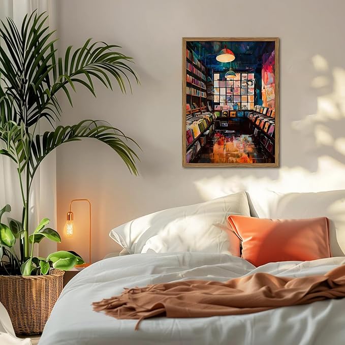 Vintage Album Record Wall Art Retro Album Cover Record Store Wall Painting Decor Modern Trendy Music Poster Canvas Prints for Living Room Bedroom Dorm 16x24 inch Wood Framed