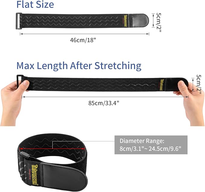 Trilancer Elastic Cinch Straps with Anti-Slip Strips, 2" x 18"(4 Pack) Hook and Loop Storage Straps with Buckle, Bundling Bands for Extension Cords, Cables, Ropes, Hoses, Bike, Boat, Pant Garters