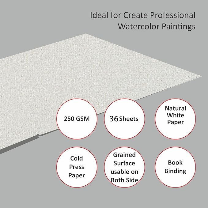 Creo Crafts 100% Cotton Watercolor Paper Pad 8x5” – 36 Sheets, A5, Cold Pressed, Acid-Free, pH Neutral, Premium Artist-Grade Paper for Painting, Drawing & Mixed Media