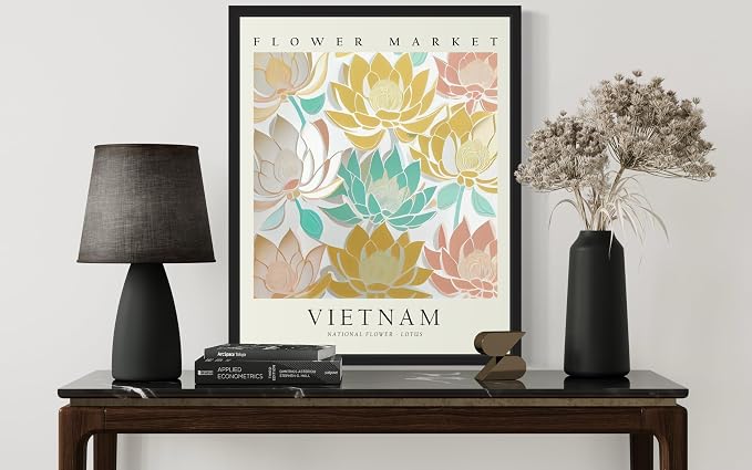 Vietnam Flower Market Art Print Poster, Wall Art Floral Painting Botanical Decor for Bedroom, Kitchen, Bathroom Livingroom Decoration 82B (Vietnam, 20"L x 16"W, Black Frame)