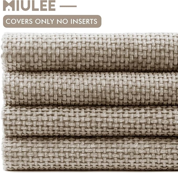 MIULEE Soft Decorative Chenille Euro Pillow Covers Khaki 22x22 Pack of 4 | Modern Home Decor, All Same Khaki Color Set, Couch Throw Pillows, Farmhouse Boho Cushion Covers for Sofa Bed Living Room