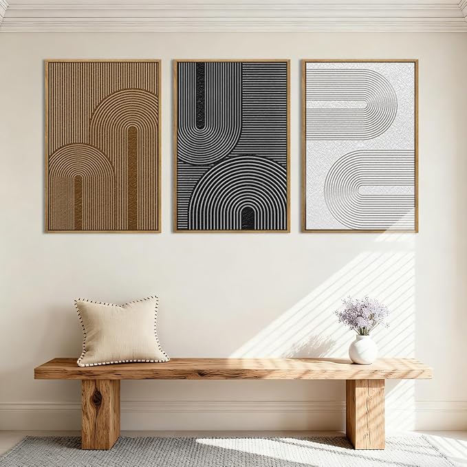 BINCUE Abstract Neutral Canvas Paintings Modern Artwork for Walls Framed for Bedroom Living Room Hallway 16x24 Inch Set of 3