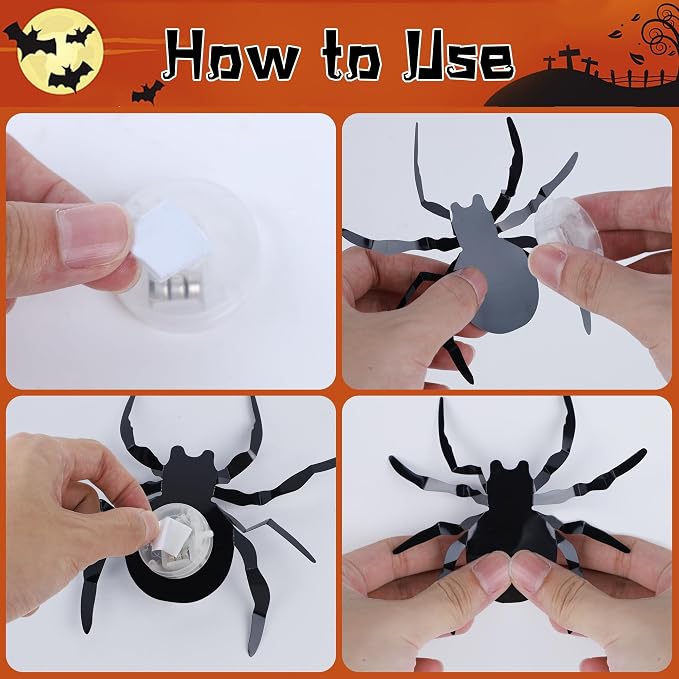DR.DUDU 36 Pack Halloween Wall Decor Light up Spiders Window Decorations | Multi-Color LEDs, 3D Spider Stickers, Removable Wall Decals, Assorted Sizes, For Indoor Outdoor Bathroom Home Party
