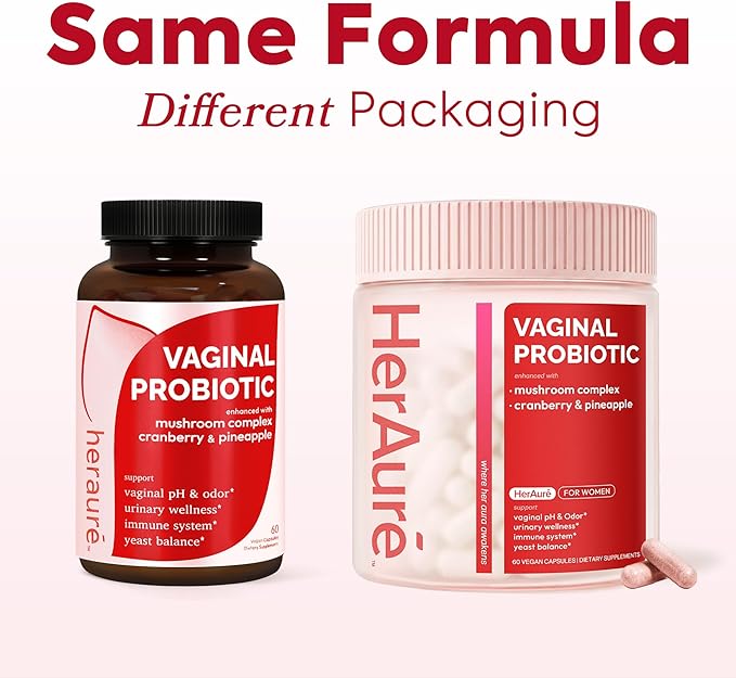 HerAure Vaginal Probiotics for Women - pH Balance, Healthy Vaginal Odor, Vaginal Flora, Yeast Balance, Women Probiotics and Prebiotics, Immune Support - Prebiotics & Lactobacillus Probiotic,60CT